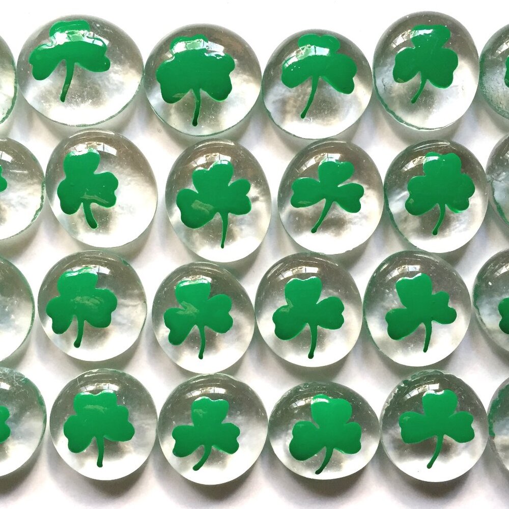 SHAMROCKS 24 Handpainted Glass Gems Party Favor, Party Decoration, Wedding Favor